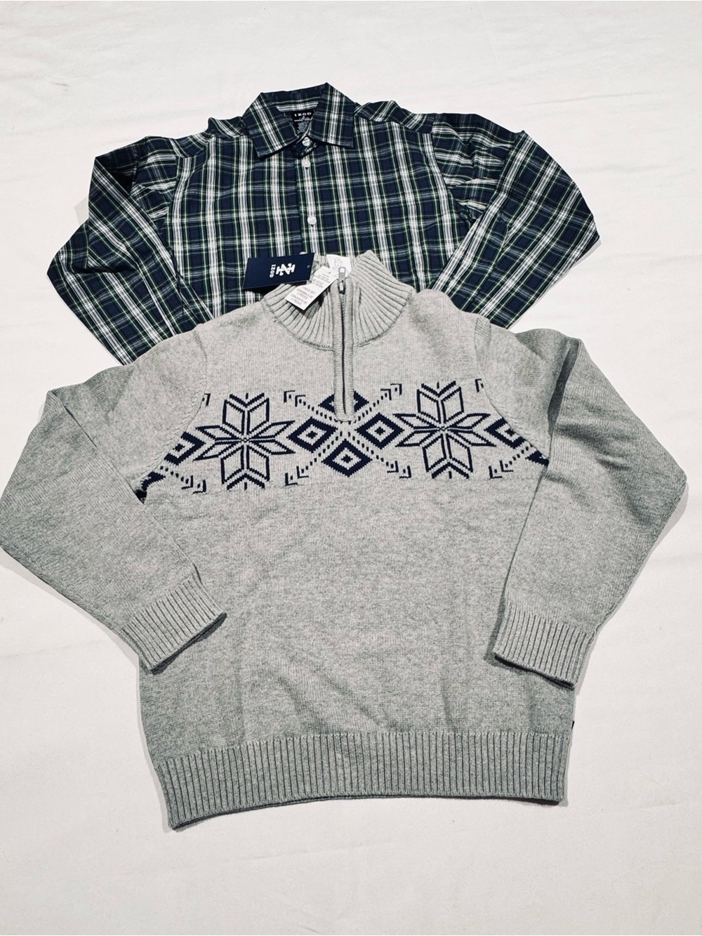 IZOD Boys M-10/12  Solid 1/4 Zip Sweater & Plaid Shirt 2-pc. Set Full Sleeve NWT